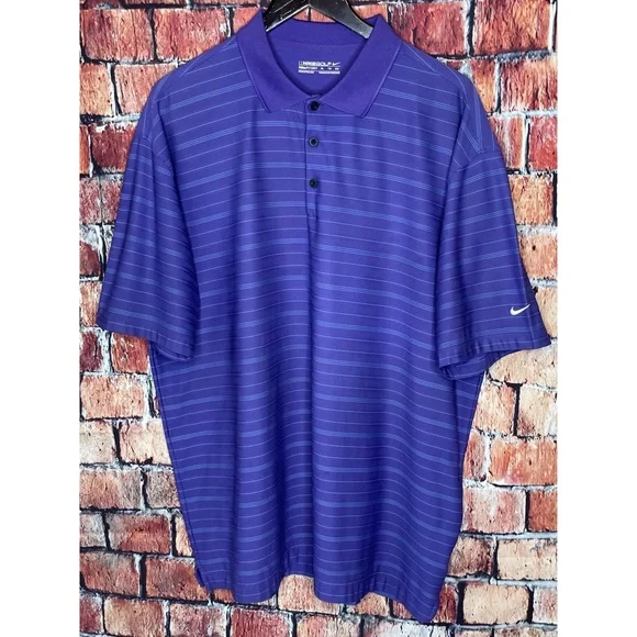 Nike Golf Fit Dry Men’s Purple Striped XL Short Sleeve Stretch Polo Shirt Logo - Picture 2 of 4